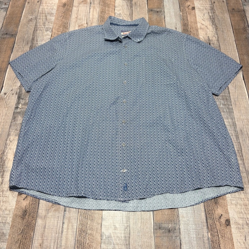 Johnnie-O Hangin Out Shirt Mens 2XL Blue Geometric Leaf Print Cotton Blend Short